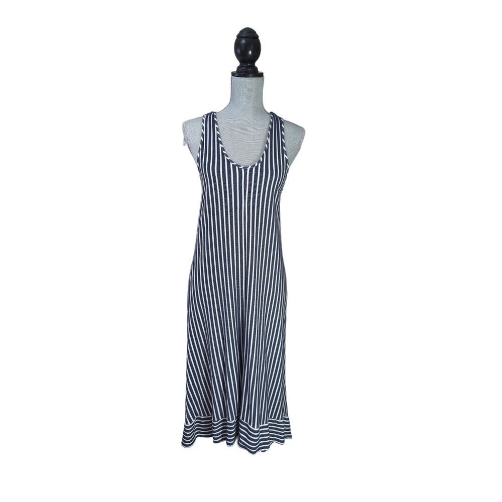 Weekend Andrea Jovine Midi Tank Dress Womens L Blue‎ White Stripe Casual Coastal